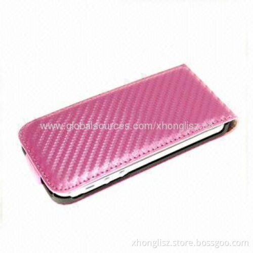 Carbon fiber leather case for iPhone 5/5S, open and close with magnet button